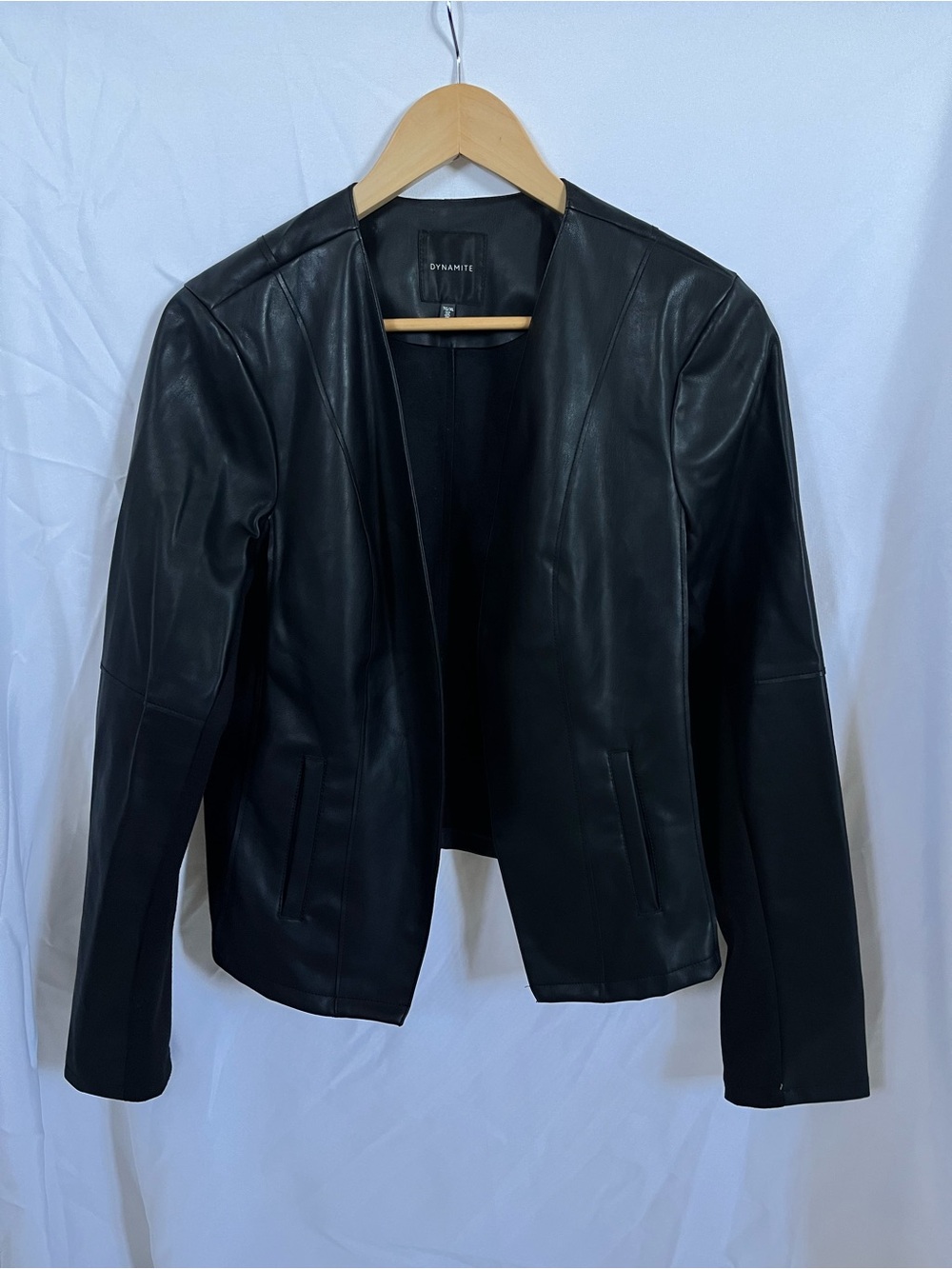Dynamite Black Faux Leather Open-Front Women's Jacket